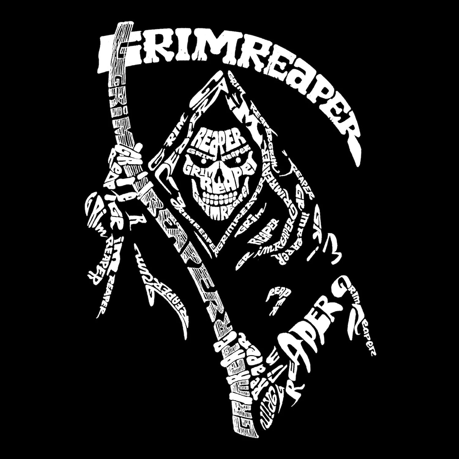 Мужская футболка с рисунком Word Art — Grim Reaper LA Pop Art, черный