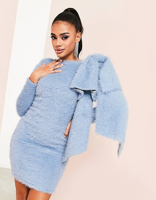 

Нежно-голубое пышное трикотажное платье мини с эффектным бантом ASOS LUXE