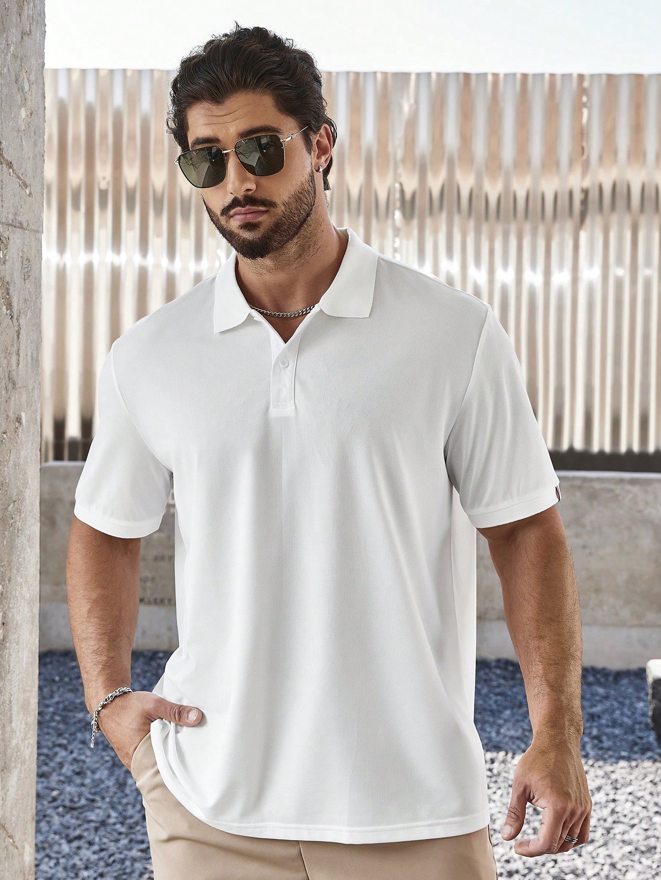 Мужская рубашка-поло с пуговицами и полупланкой Manfinity Mode, белый