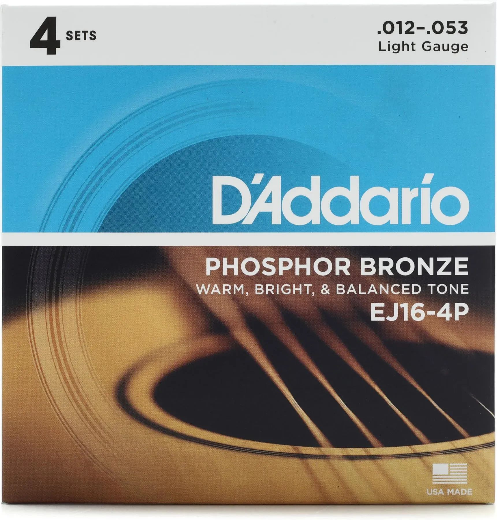 

Струны D'Addario EJ16 для акустической гитары из фосфористой бронзы — .012-.053 Light (эксклюзивный набор из 4 штук для Sweetwater)