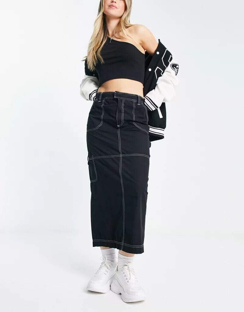 

Черные шорты карго макси с контрастной строчкой ASOS