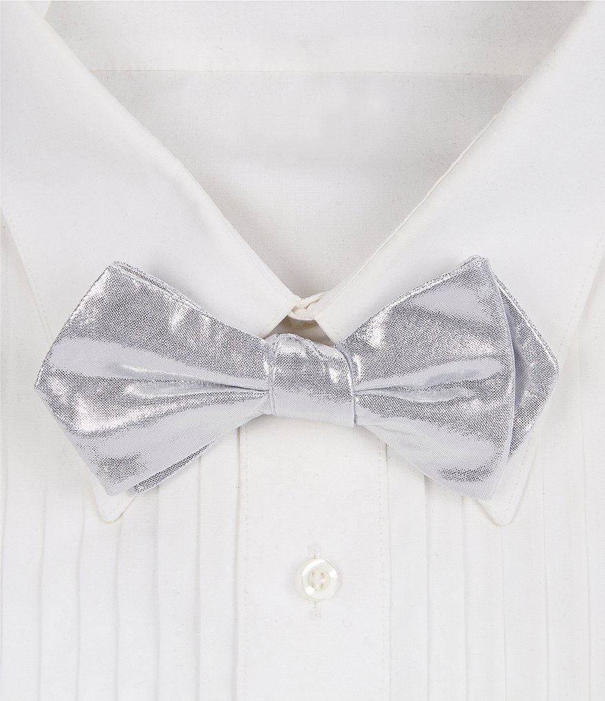 Тонкий однотонный шелковый галстук-бабочка Cremieux с предварительной завязкой, серебро