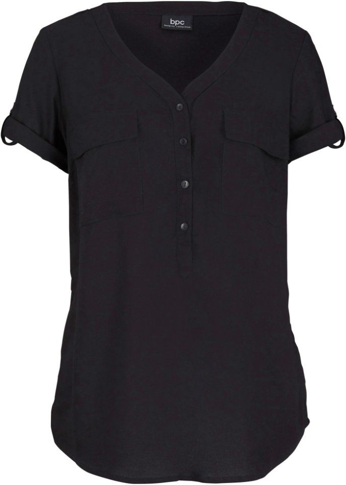 Блуза с v-образным вырезом короткими рукавами Bpc Bonprix Collection, черный блузка на пуговицах v образный вырез 54 fr 60 rus синий