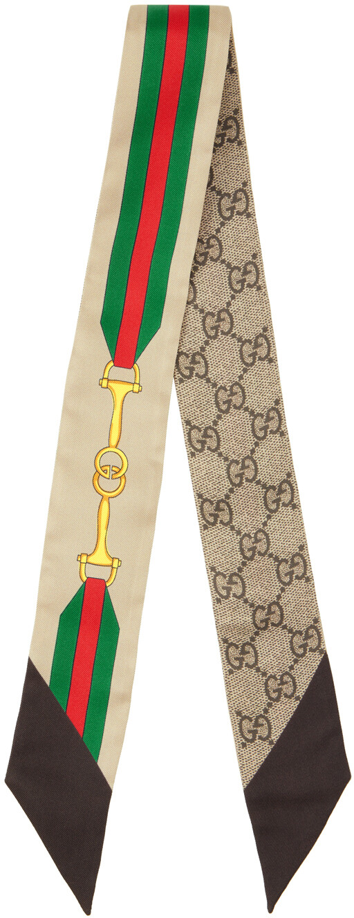 

Коричневый шарф с узором G Horsebit Gucci