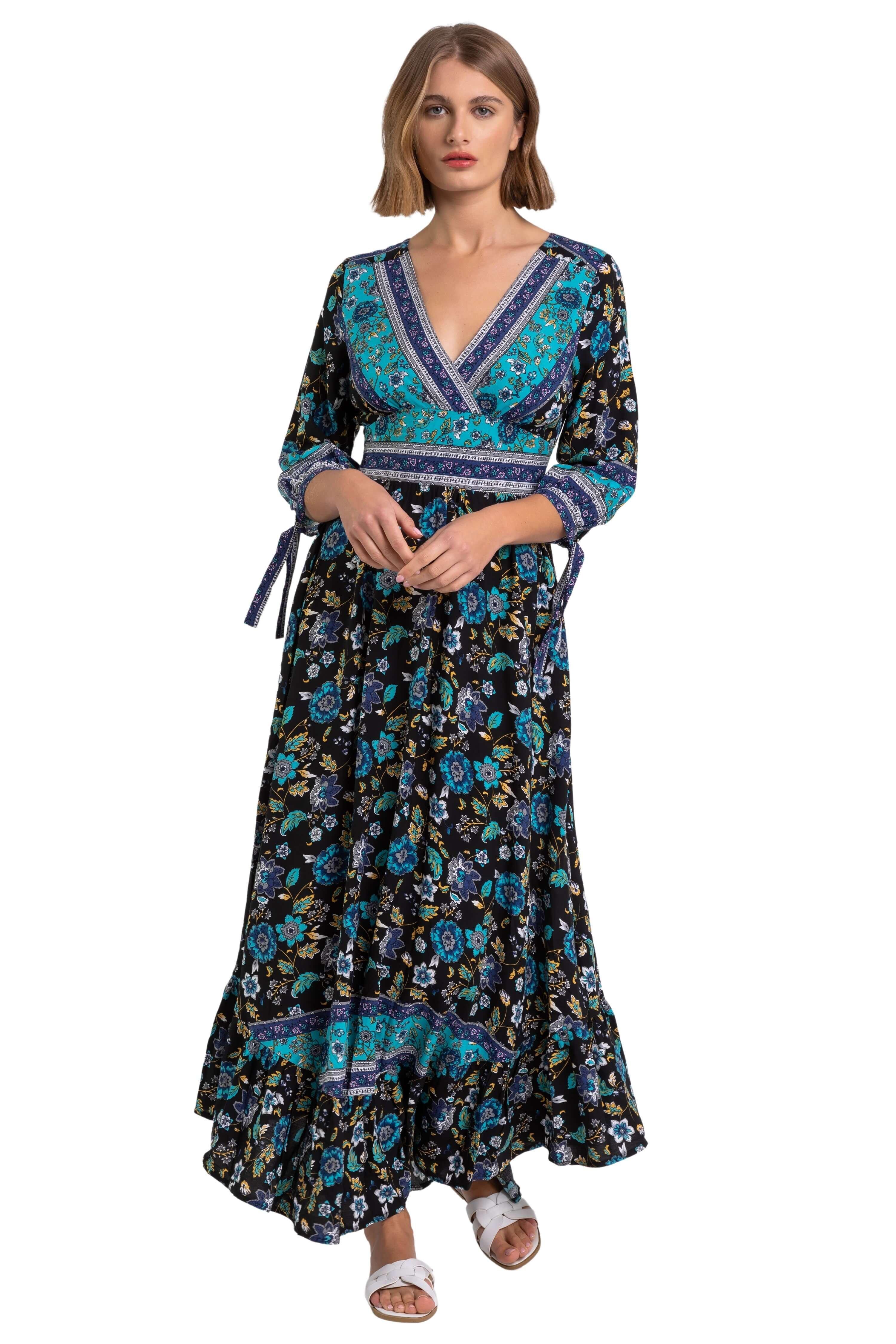 Платье макси с цветочным принтом и каймой Roman, черный платье deniza с цветочным принтом 44 размер новое