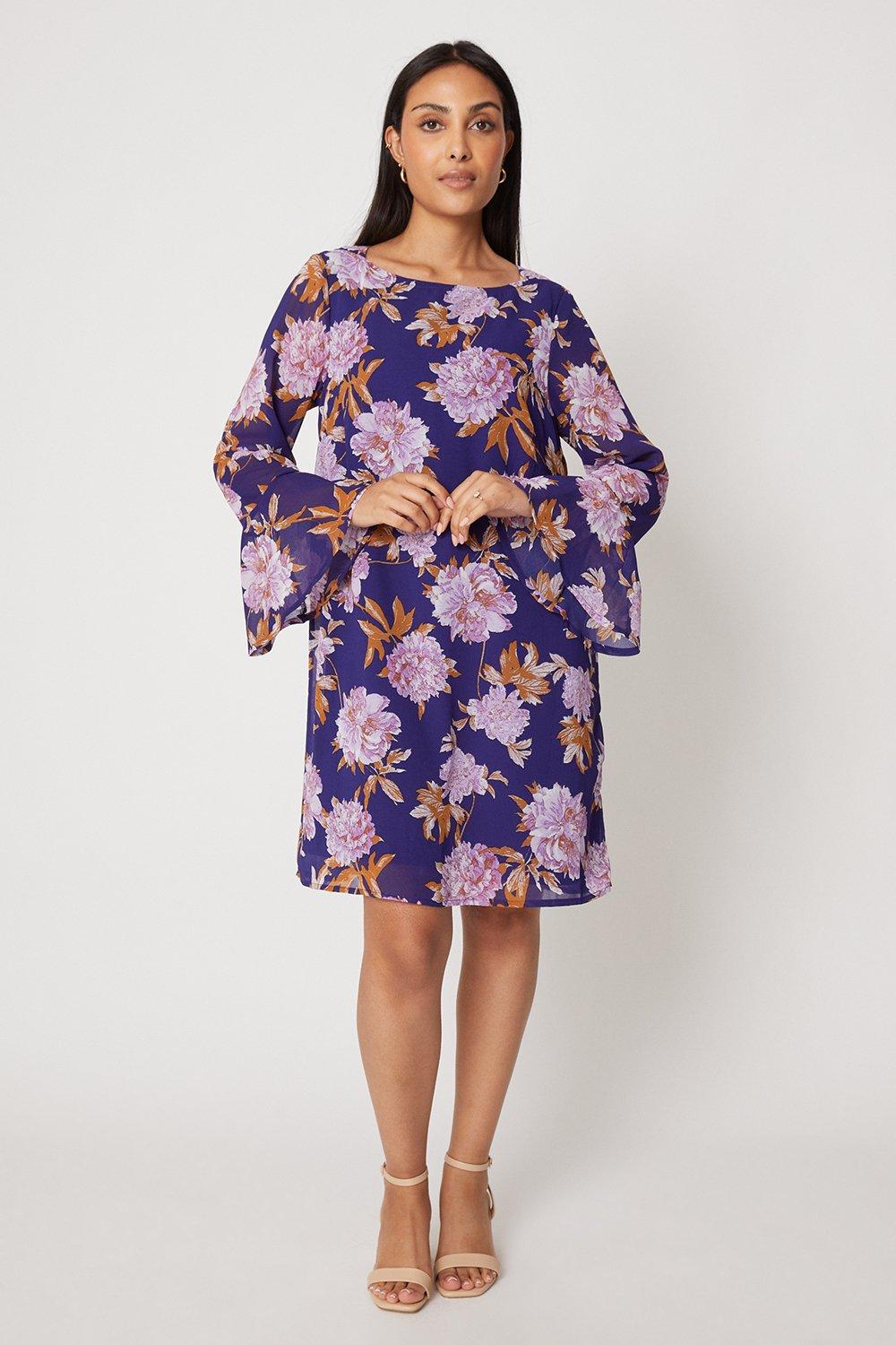 цена Миниатюрное фиолетовое платье прямого кроя с цветочным принтом Wallis, фиолетовый