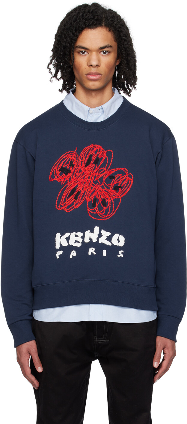

Темно-синий университетский свитшот с рисунком Paris Kenzo