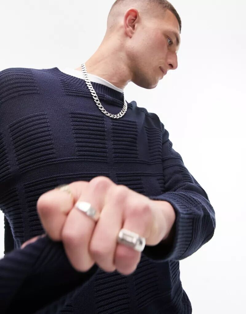 

Темно-синий свитер в клетку Topman