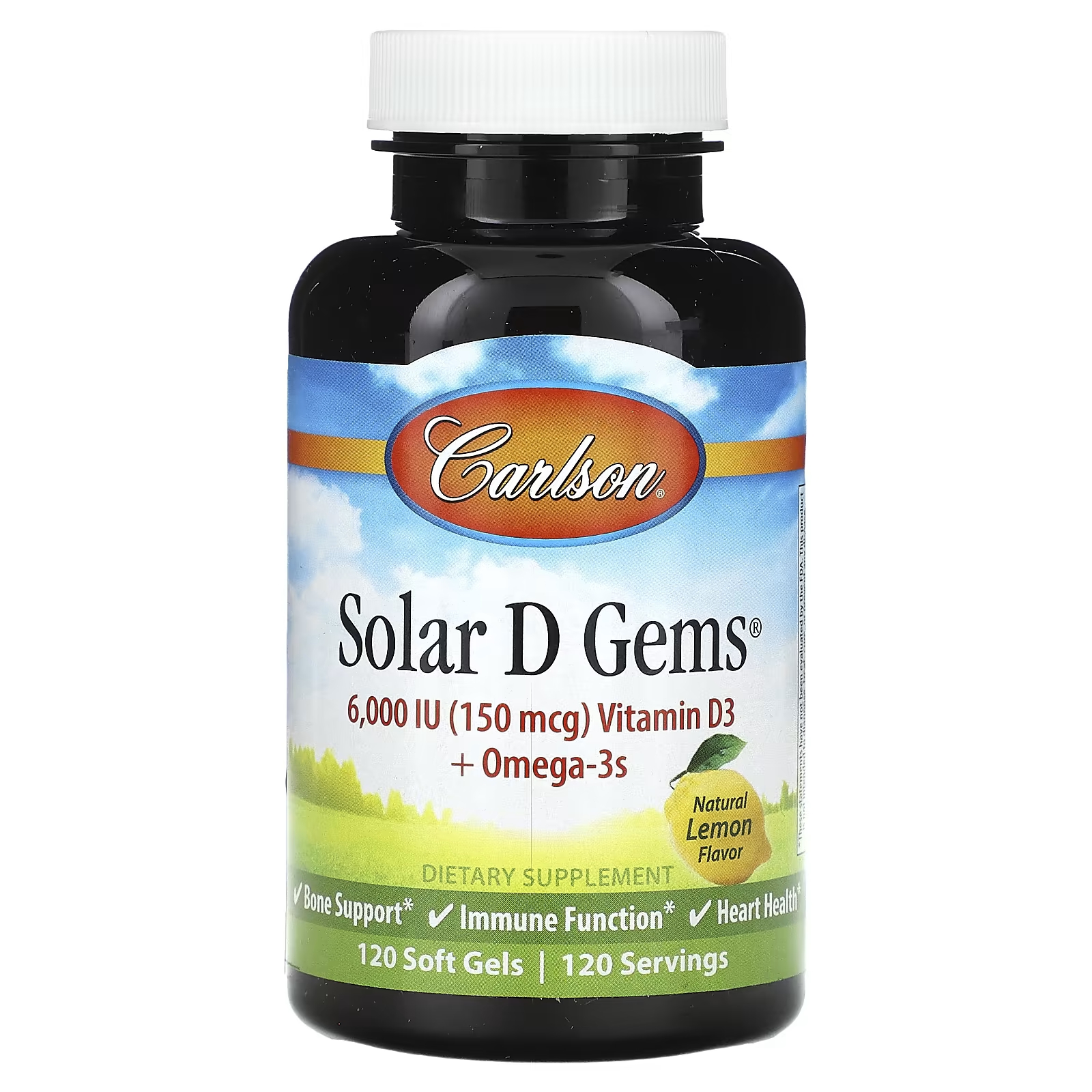 цена Пищевая добавка Carlson Solar D Gems Natural Lemon, 120 мягких таблеток