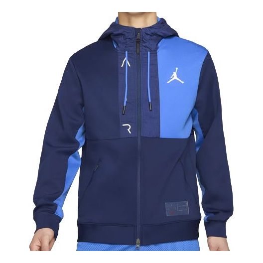 Куртка Air Jordan Colorblock Casual Sports Zipper Cardigan Knit Hooded Jacket Blue, синий куртка adidas th 99 comm wvjk hooded zipper cardigan blue синий