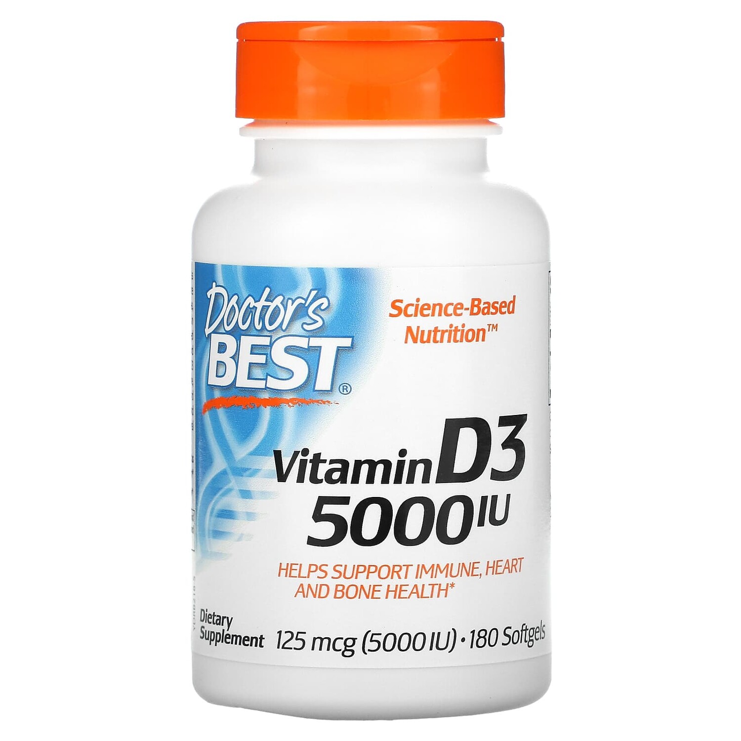 

Витамин D3, 125 мкг (5 000 МЕ), 180 капсул, Doctor's Best