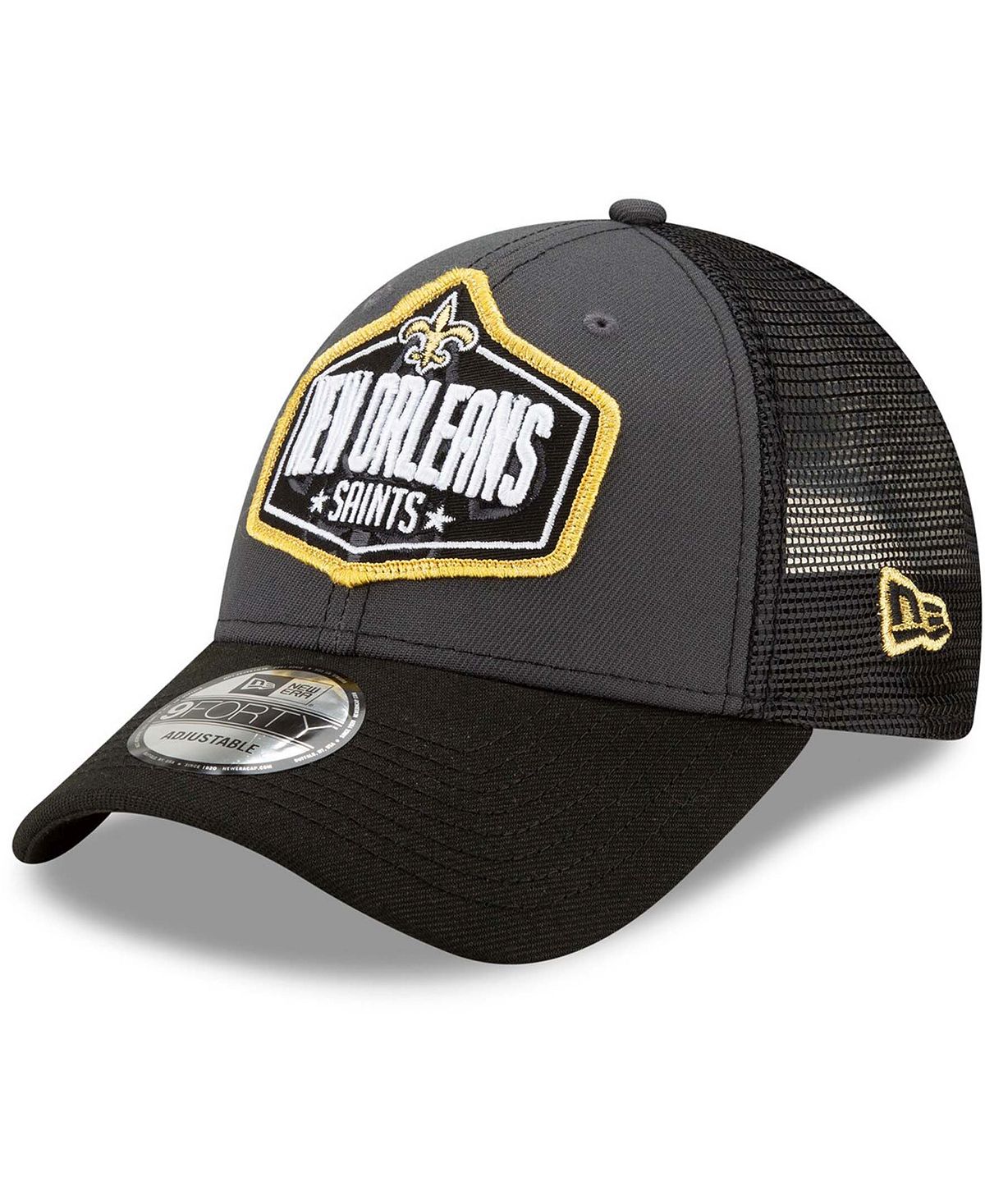 

Мужская графитово-черная регулируемая кепка New Orleans Saints 2021 NFL Draft Trucker 9FORTY Snapback New Era