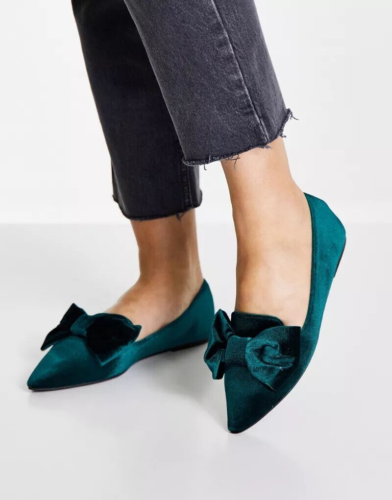 

Бирюзовые бархатные кружевные балетки ASOS Lake с бантом