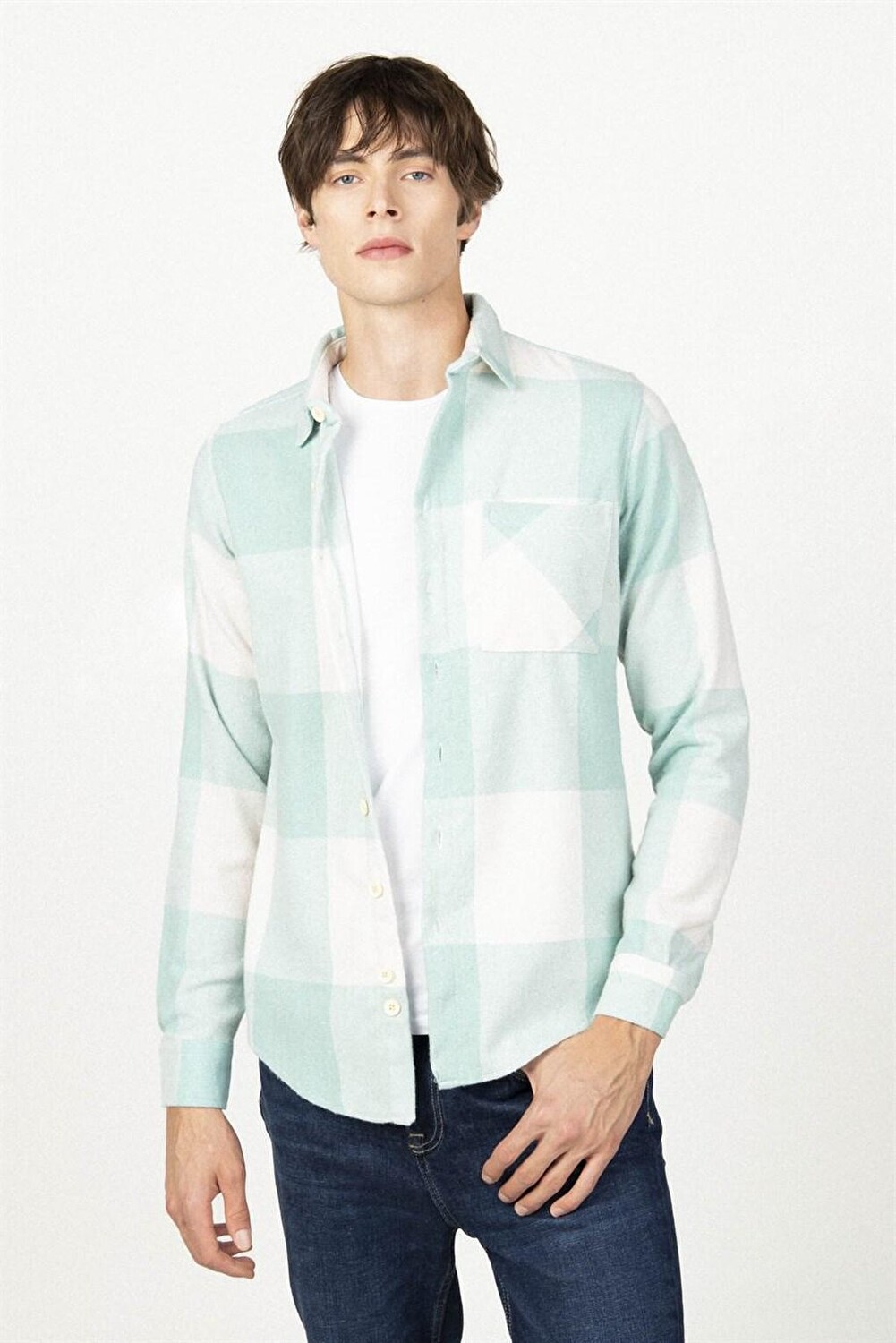 

Мужская зеленая рубашка Slim Fit в клетку с одним карманом Lumberjack TUDORS