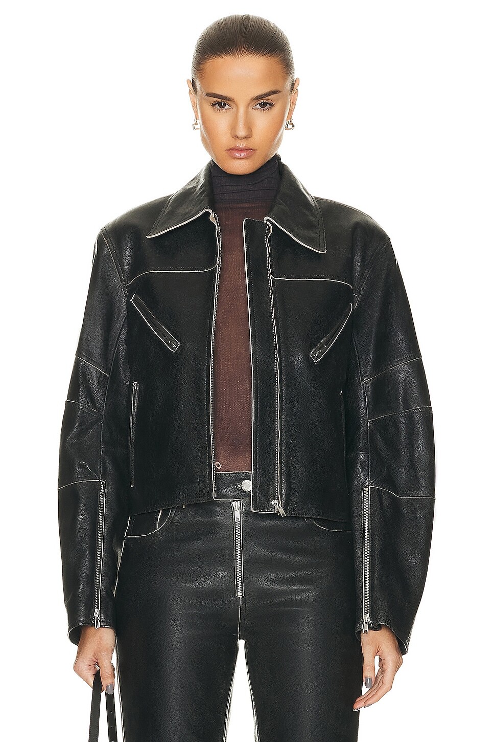 

Куртка Helmut Lang Leather Biker, черный
