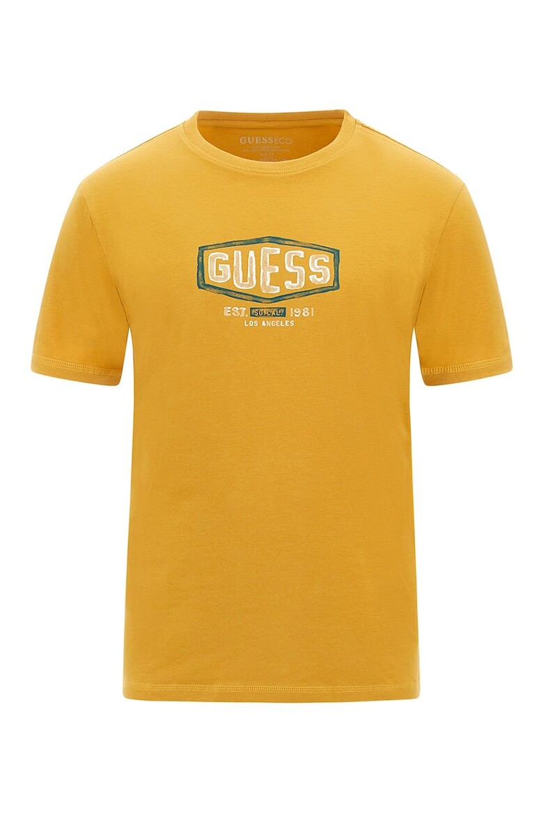 

Футболка с овальным вырезом и логотипом Guess, охра