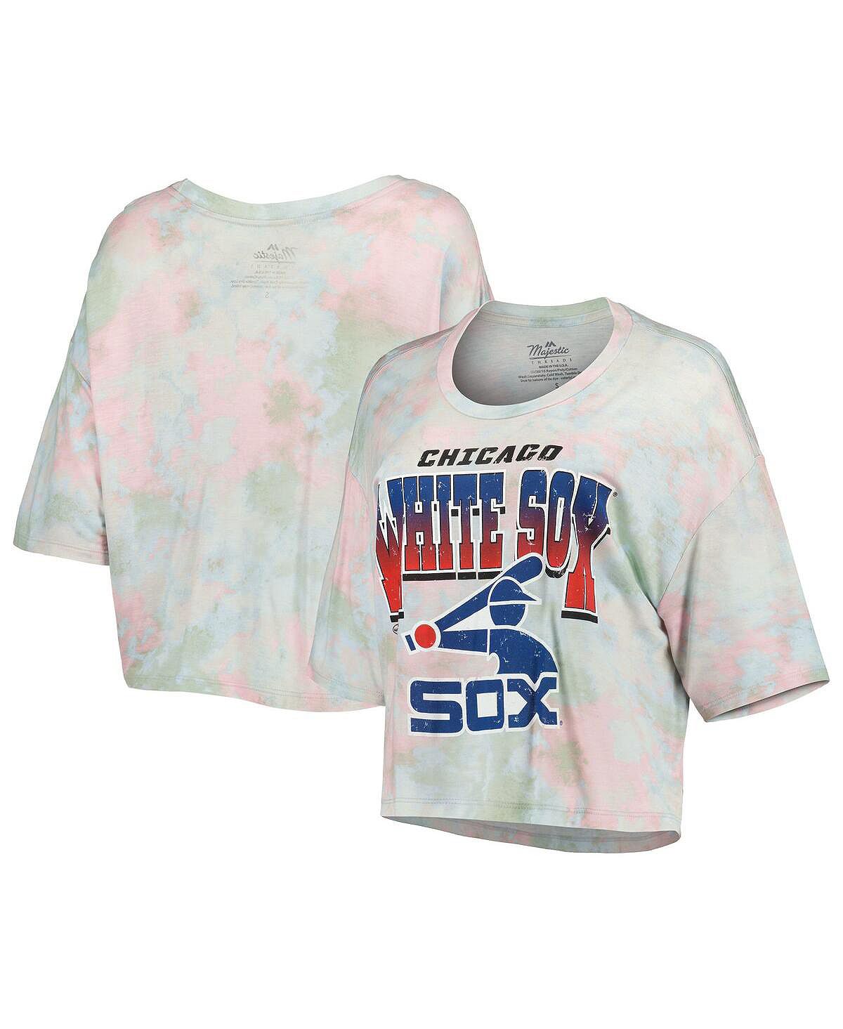 

Женская укороченная футболка свободного кроя Tri-Blend с принтом Chicago White Sox Cooperstown Collection Tie Dye Majestic