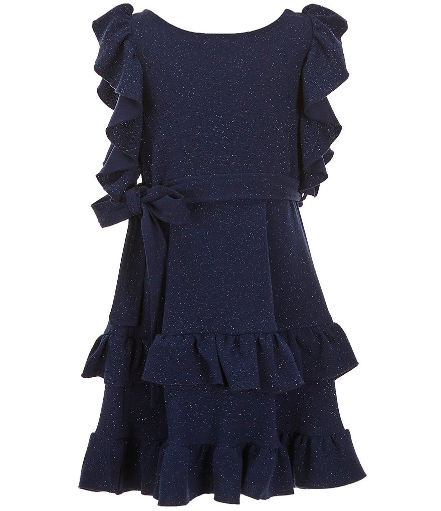 Bonnie Jean для больших девочек 7–16 лет, блестящее многоуровневое трикотажное платье с рюшами, синий