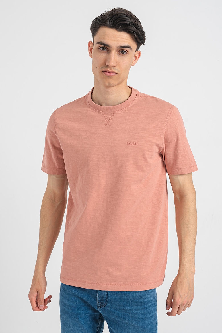 Хлопковая футболка с овальным вырезом Boss, оранжевый