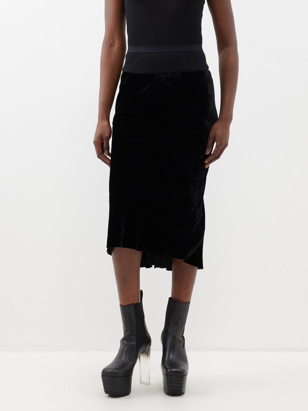 

Бархатная юбка миди косого кроя Rick Owens, черный