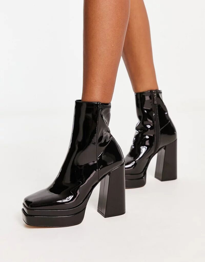 

ALDO – Mabel – черные лакированные ботинки на каблуке с квадратным носком и подошвой на платформе