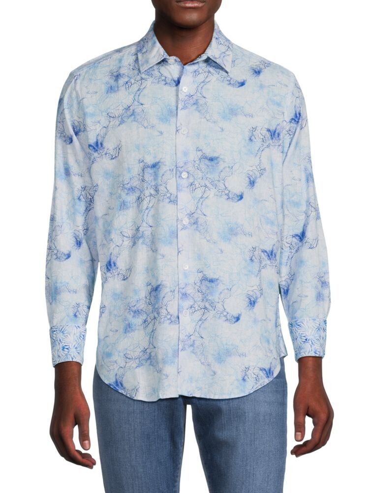 

Рубашка Hugh Classic Fit с абстрактным принтом Robert Graham, синий