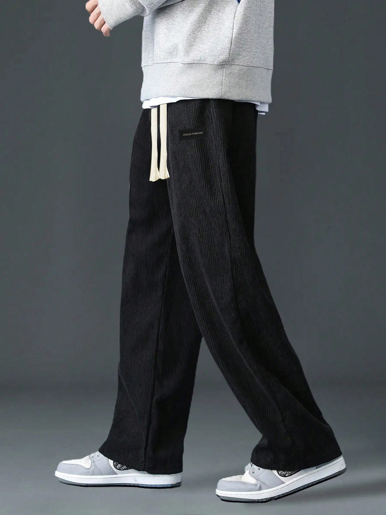Мужские осенне-зимние вельветовые прямые свободные модные универсальные теплые повседневные брюки, черный