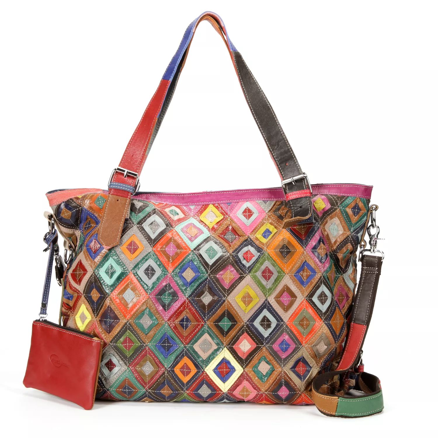 цена Кожаная сумка-трансформер Bailey Rainbow в стиле пэчворк AmeriLeather AmeriLeather