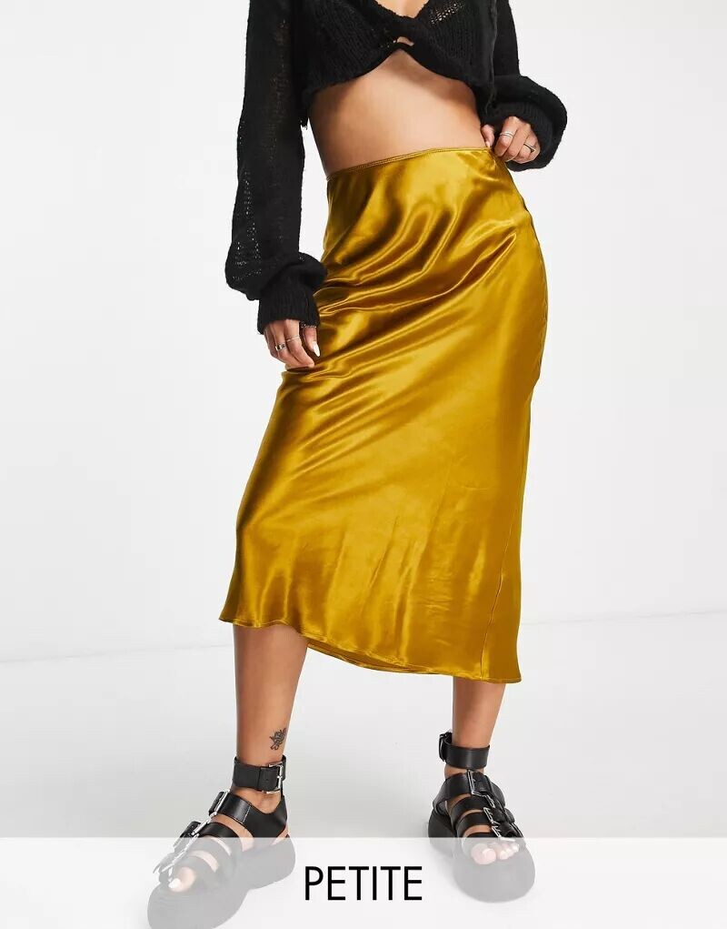 

Горчичная асимметричная юбка миди Topshop