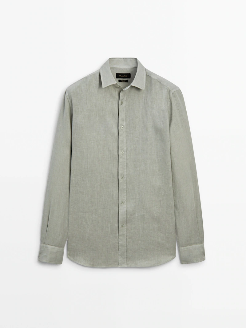 

Рубашка стандартного кроя из 100% льна Massimo Dutti, зеленый