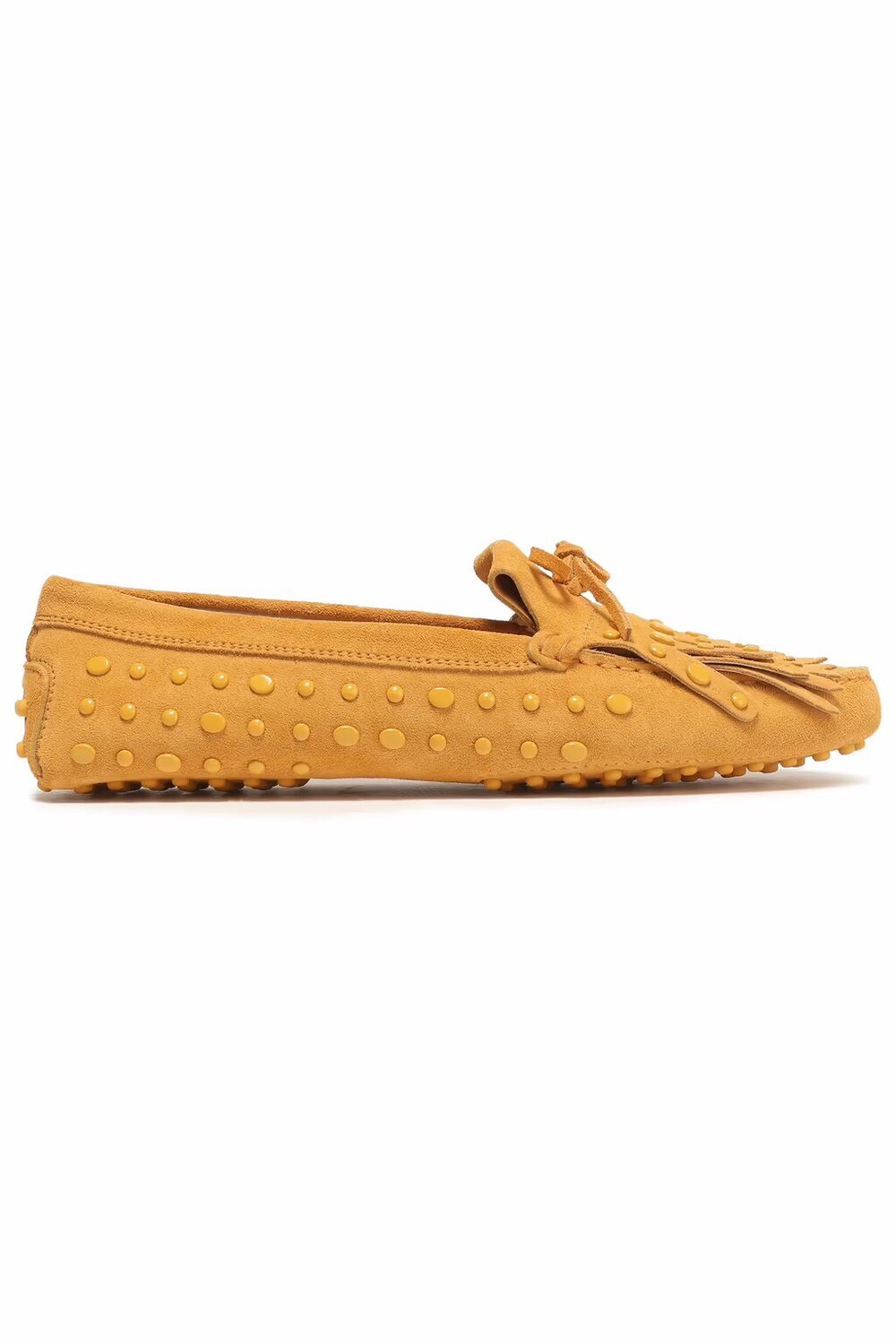 

Замшевые лоферы с заклепками и бахромой Tod'S, цвет Marigold