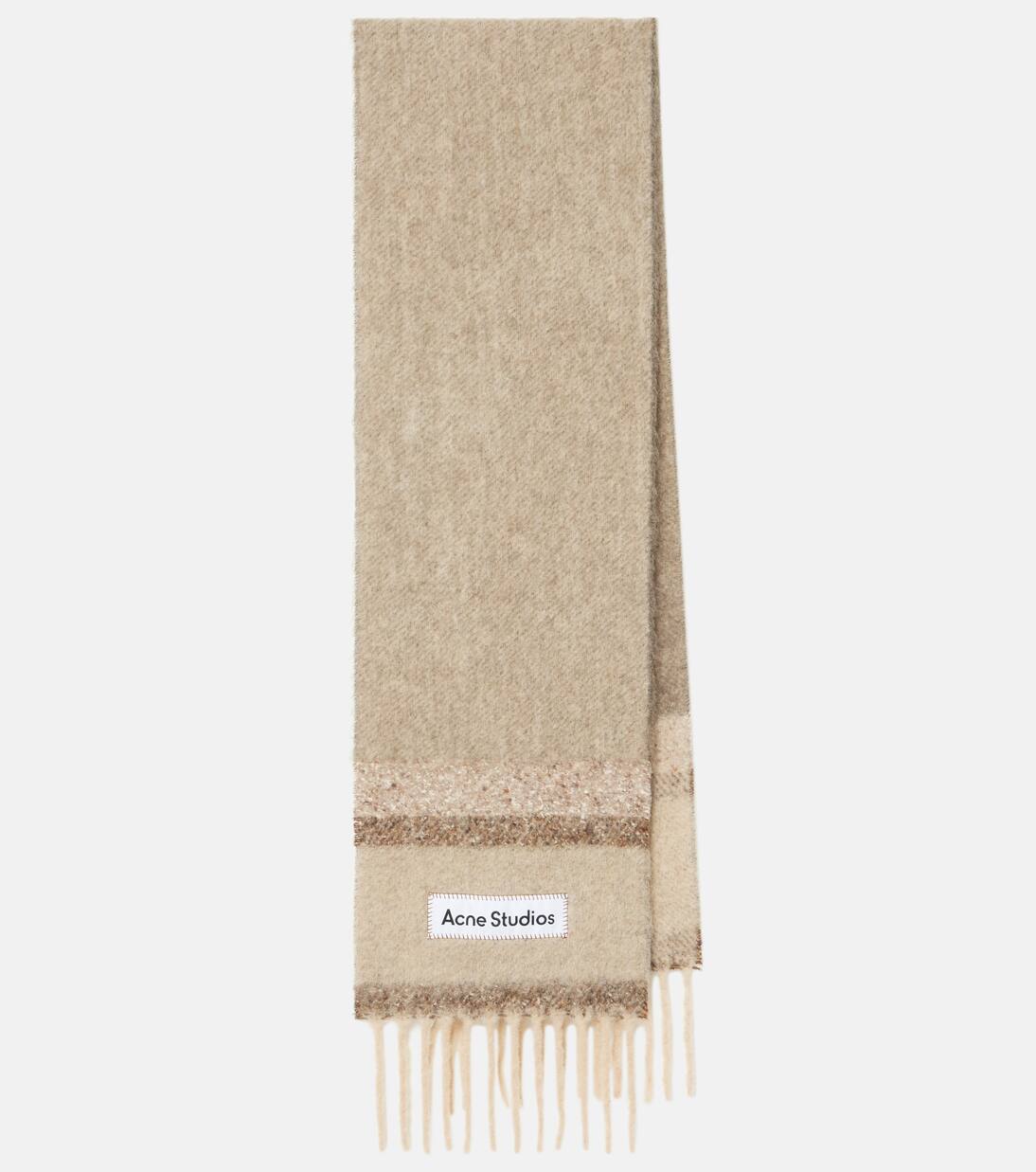 

Шарф из смесовой шерсти с логотипом и бахромой Acne Studios, цвет brown/beige