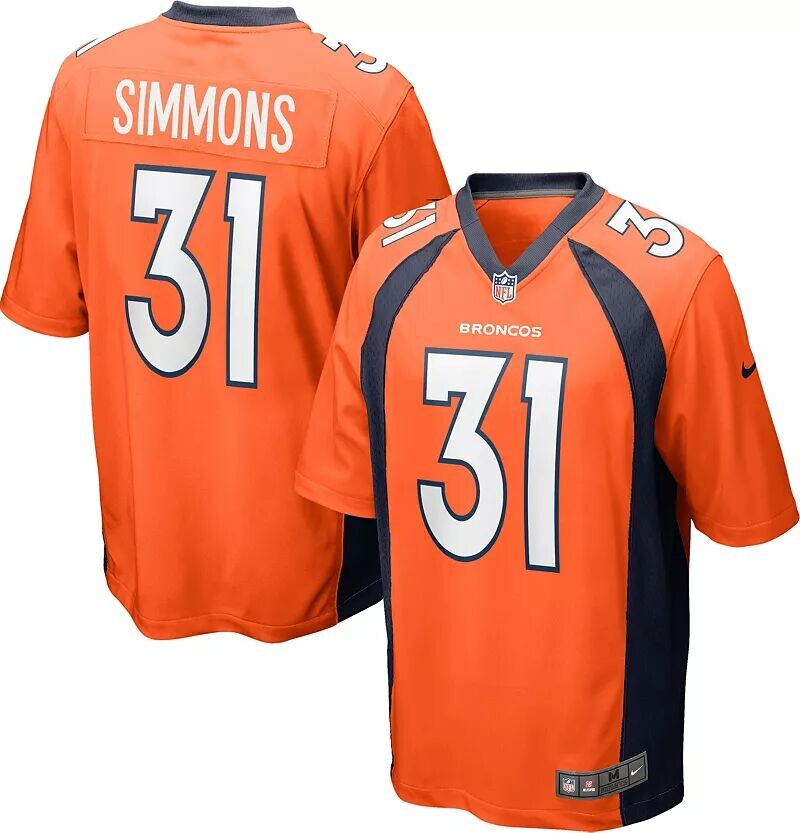

Мужское джерси Nike Denver Broncos Justin Simmons #31 оранжевого цвета