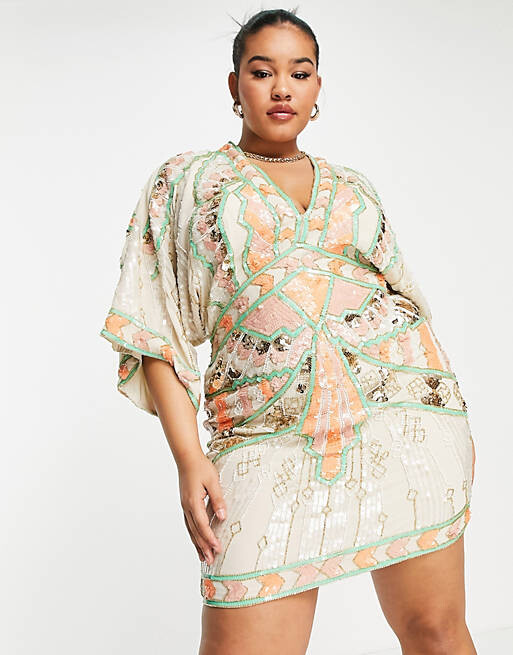 

Платье мини-кимоно с цветными пайетками ASOS DESIGN Curve
