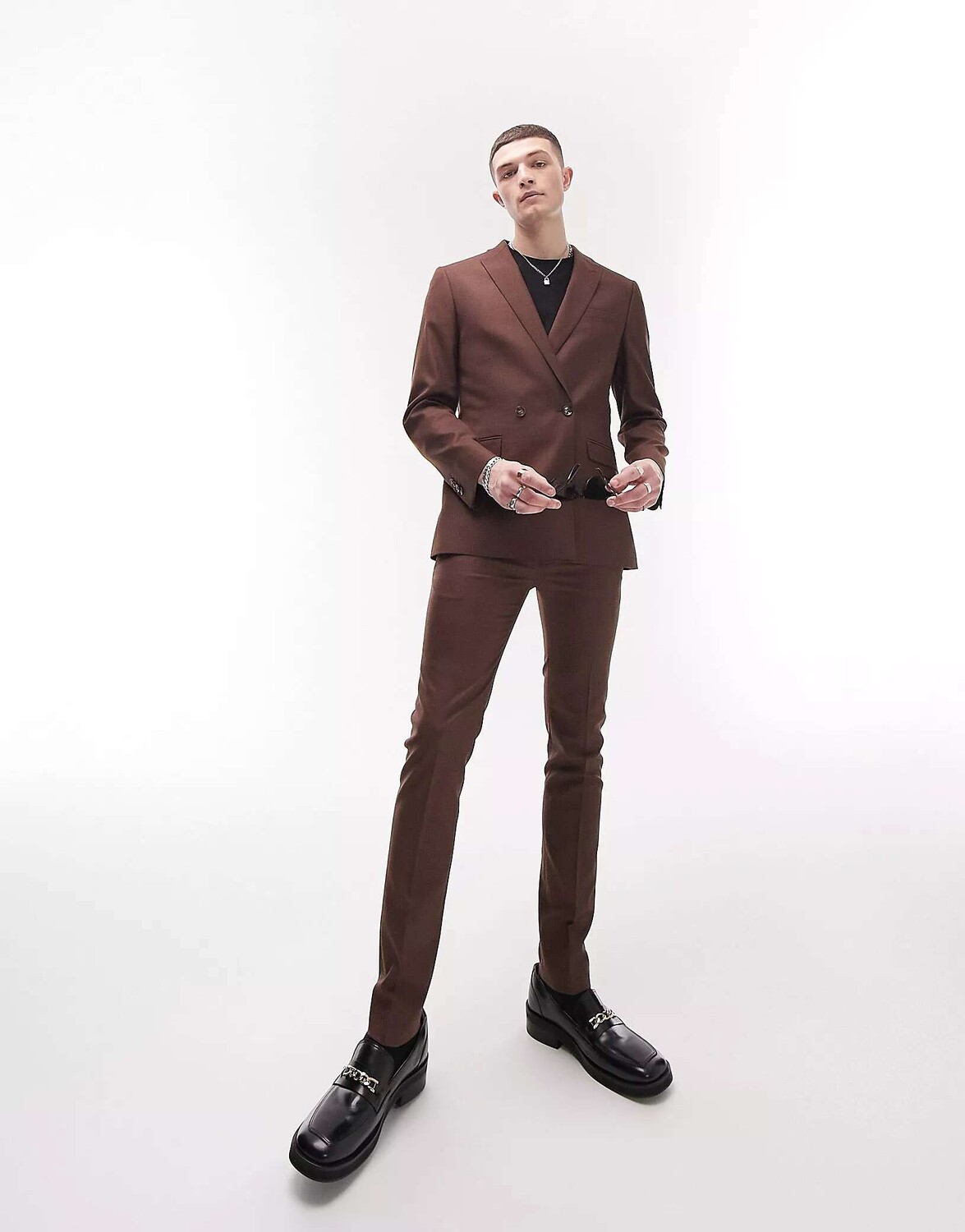 

Коричневый суперскинни двубортный пиджак на одной пуговице Topman