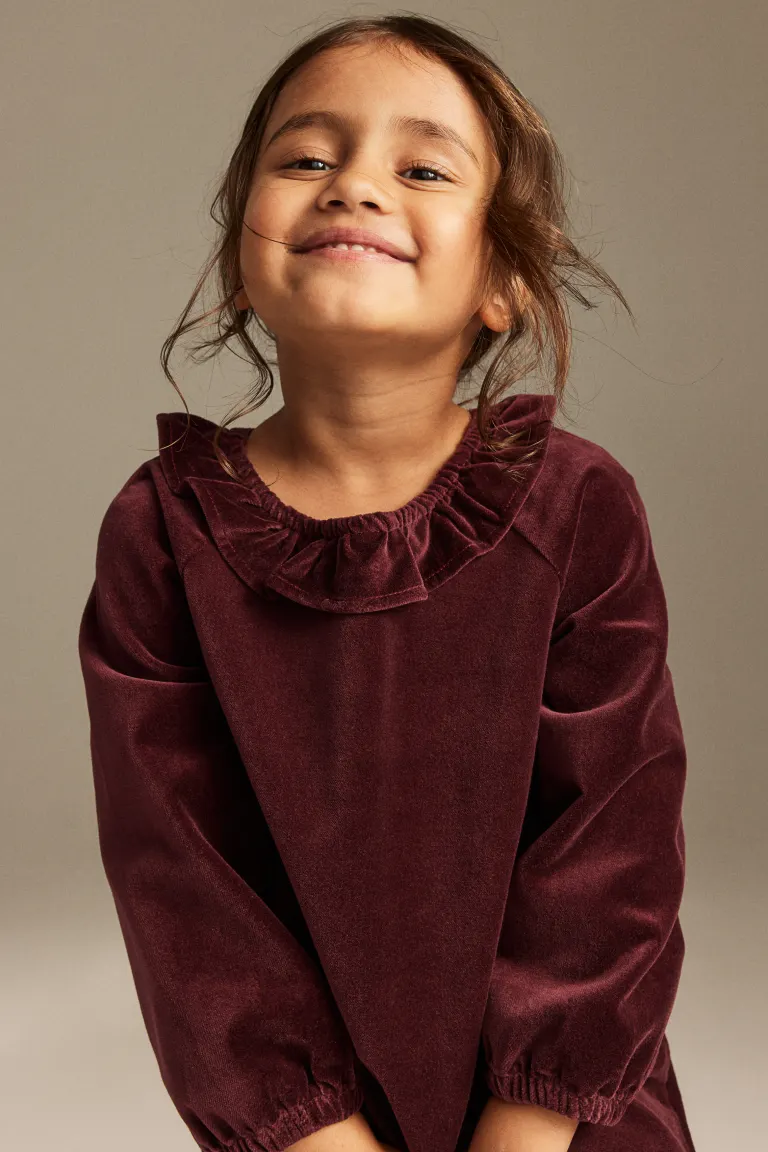

Хлопковое бархатное платье H&M, красный
