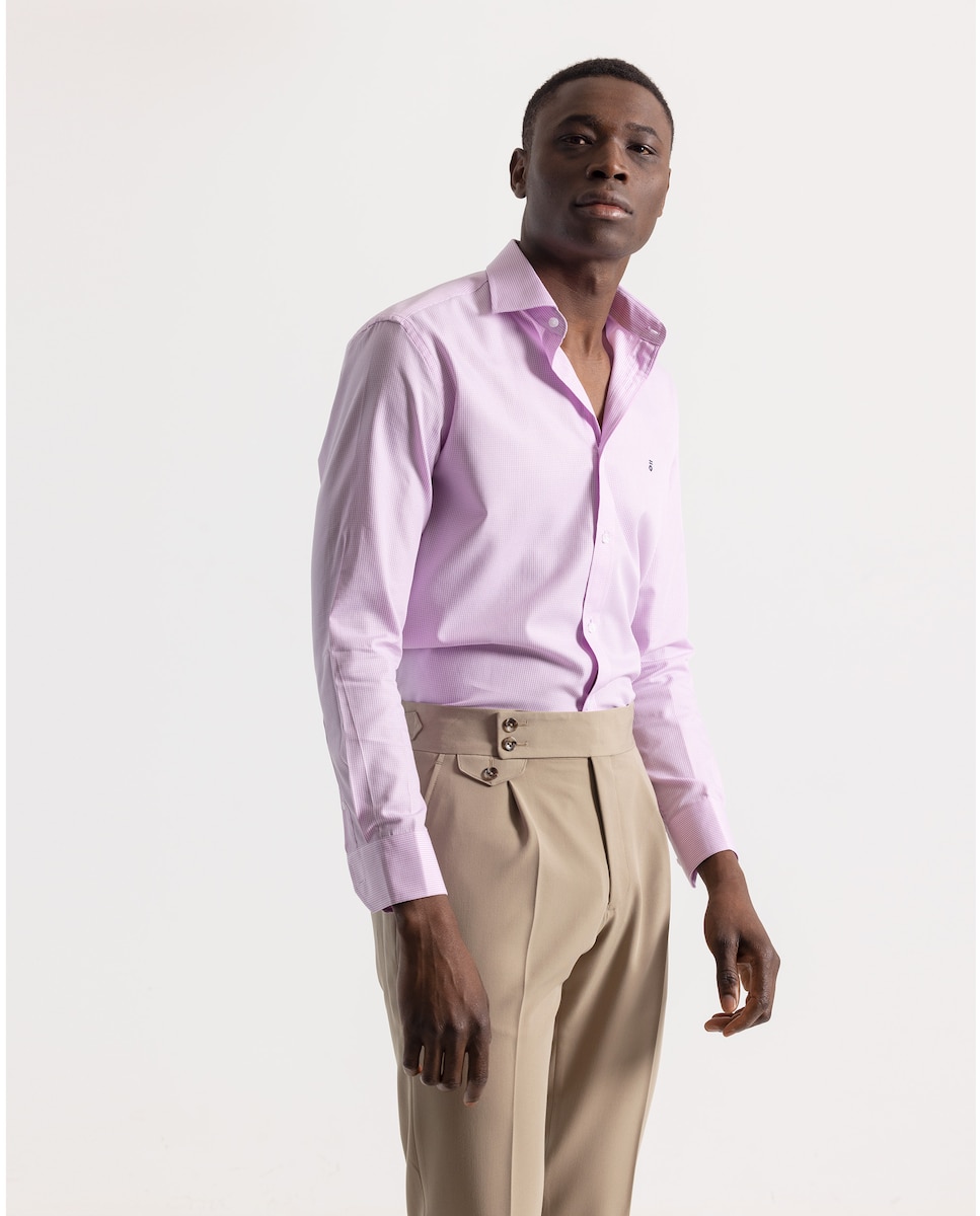 Узкая мужская рубашка в розовую клетку PuroEgo, розовый