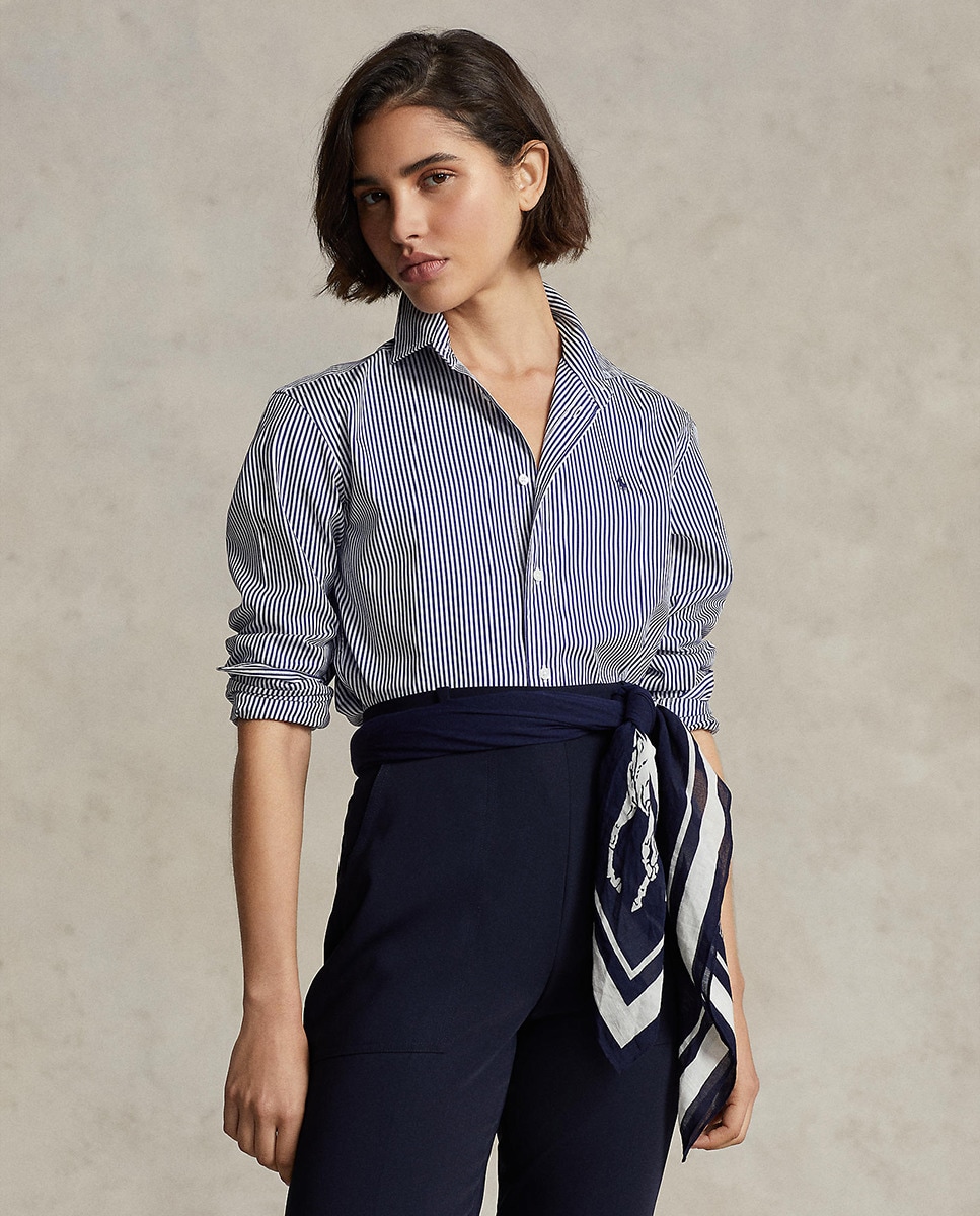 Базовая женская рубашка в полоску Polo Ralph Lauren, темно-синий