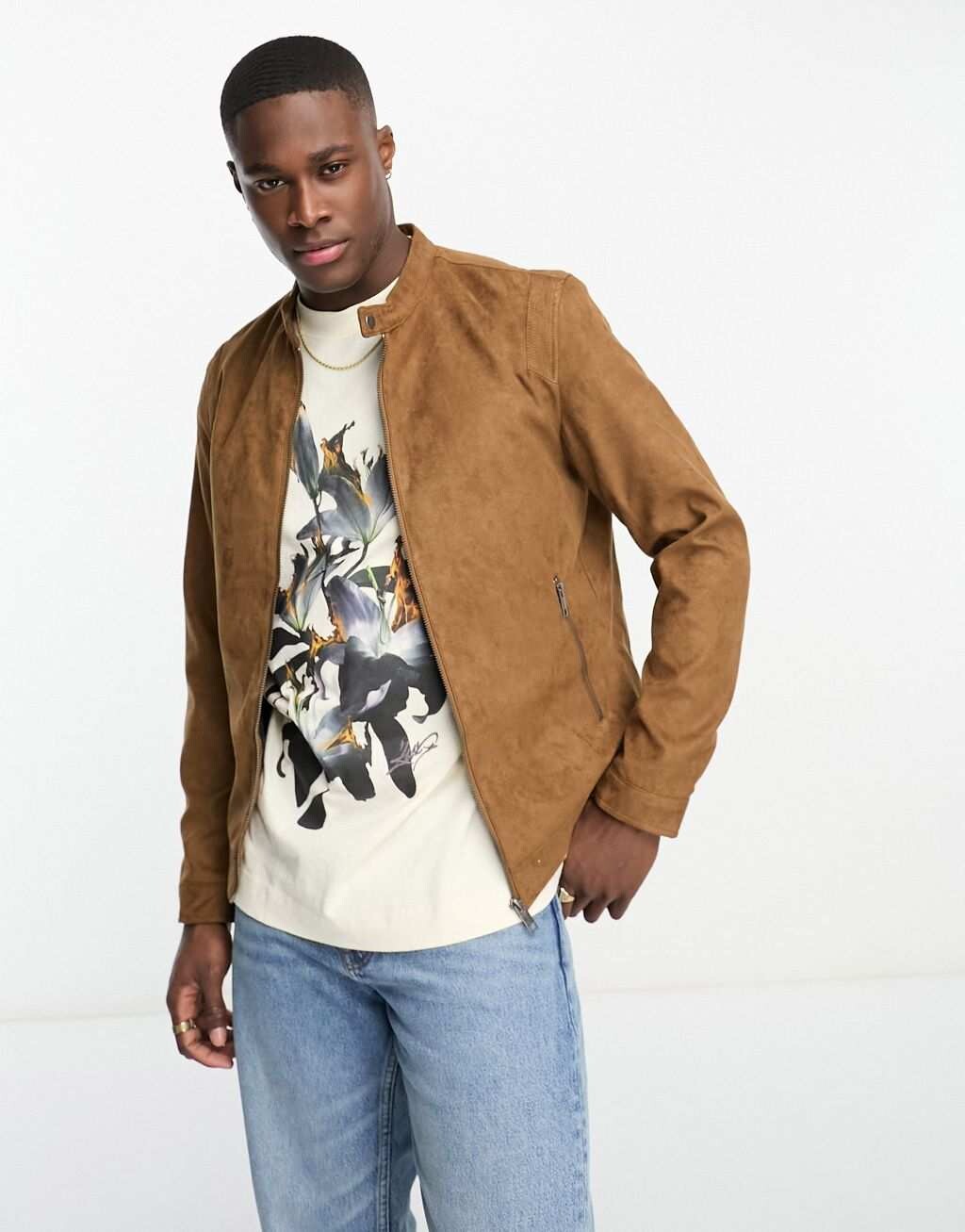 

Светло-коричневая байкерская куртка из искусственной замши Jack & Jones Essentials