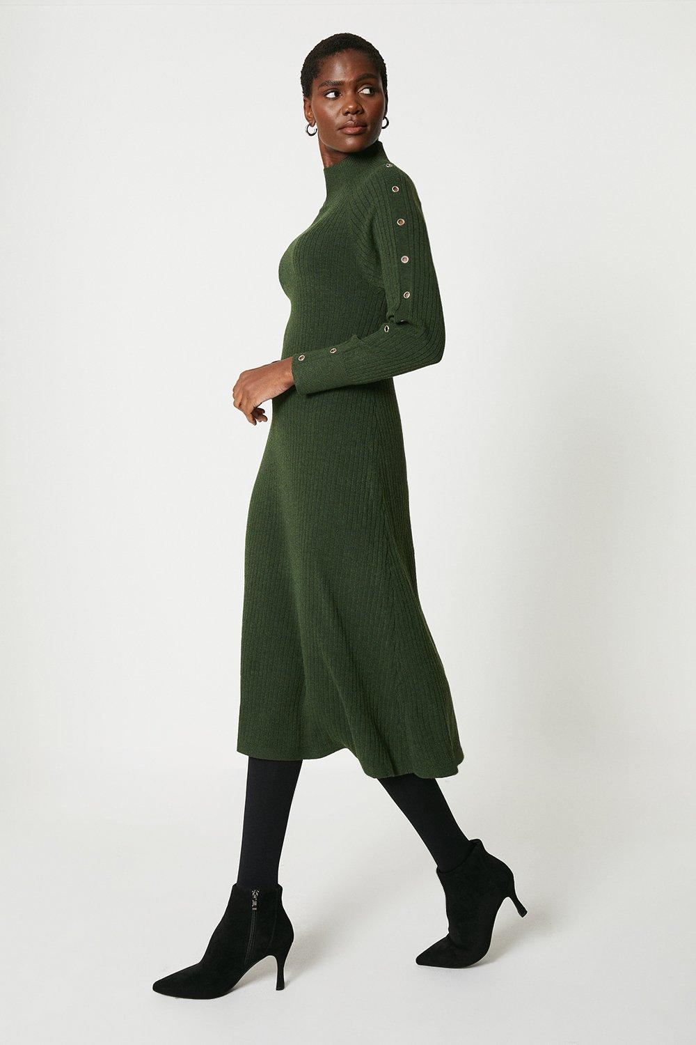 Платье в рубчик с люверсами Wallis, зеленый