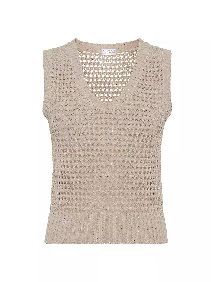 

Хлопковый трикотажный топ Dazzling Net Brunello Cucinelli, цвет camel
