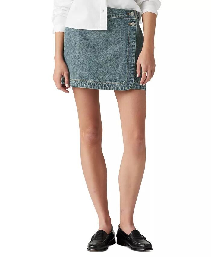 

Женская хлопковая джинсовая юбка со средней посадкой и запахом Levi's, синий