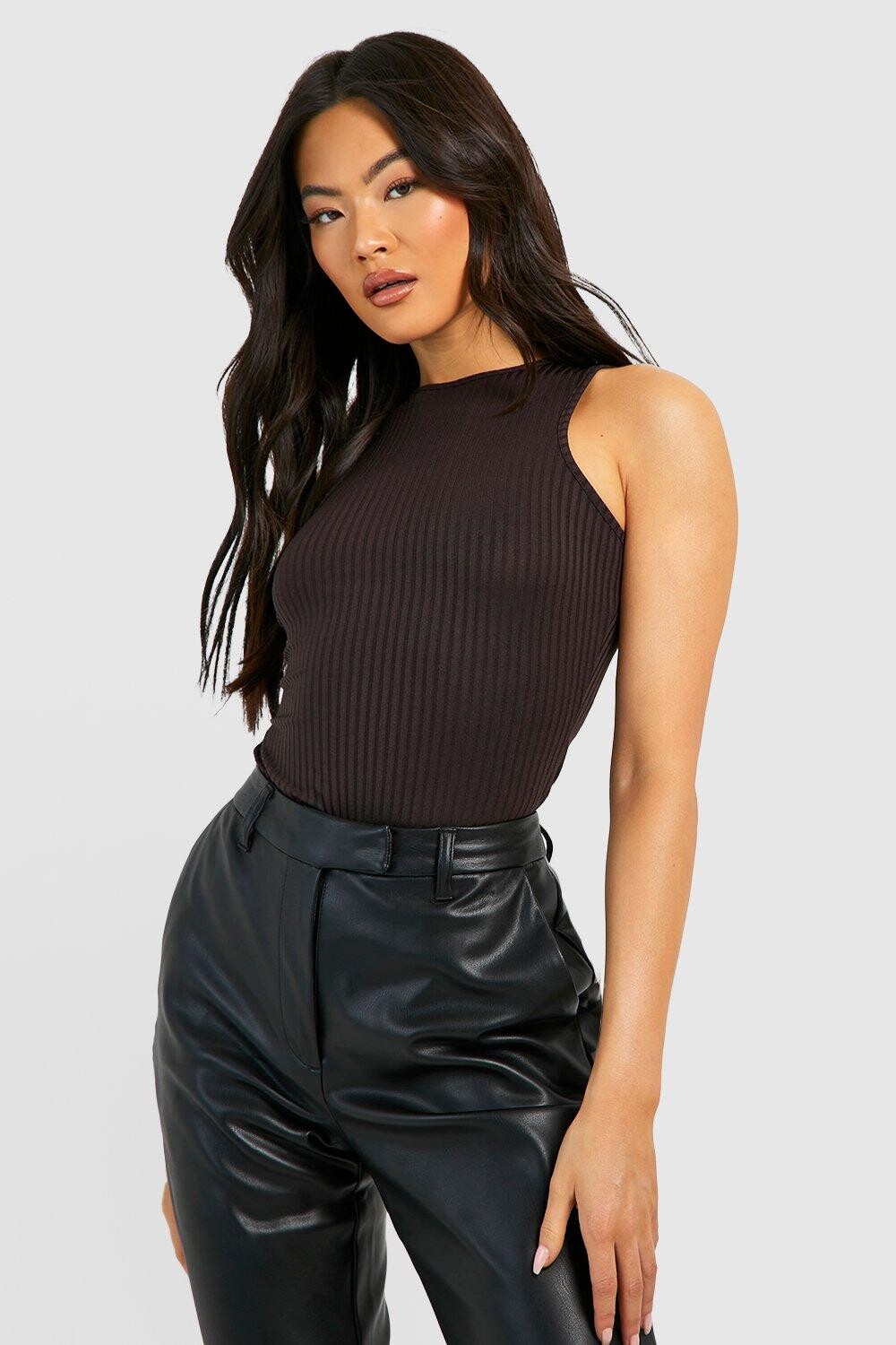 

Боди rib racer neck Boohoo, шоколадный