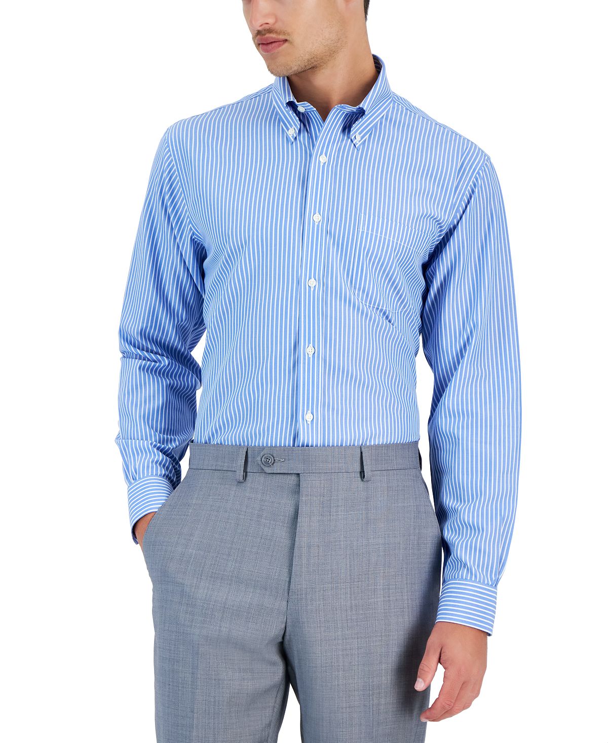 Мужская классическая рубашка в тонкую полоску без железной отделки Brooks Brothers обычного кроя