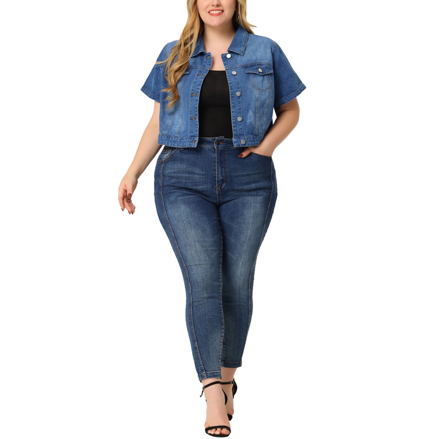 Женская укороченная джинсовая куртка больших размеров с короткими рукавами Agnes Orinda, светло-синий