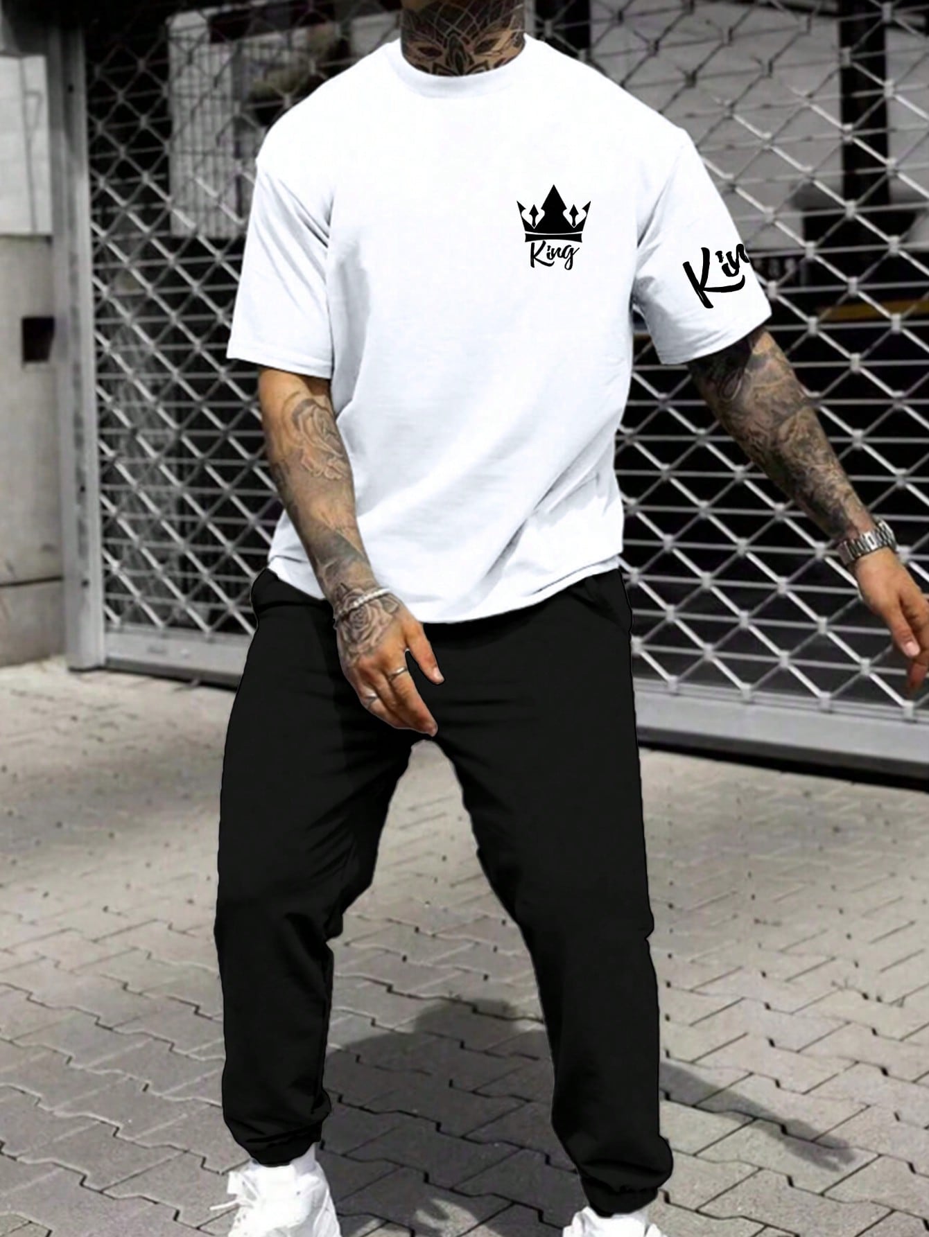Мужская футболка с короткими рукавами и принтом короны Manfinity Homme, черное и белое