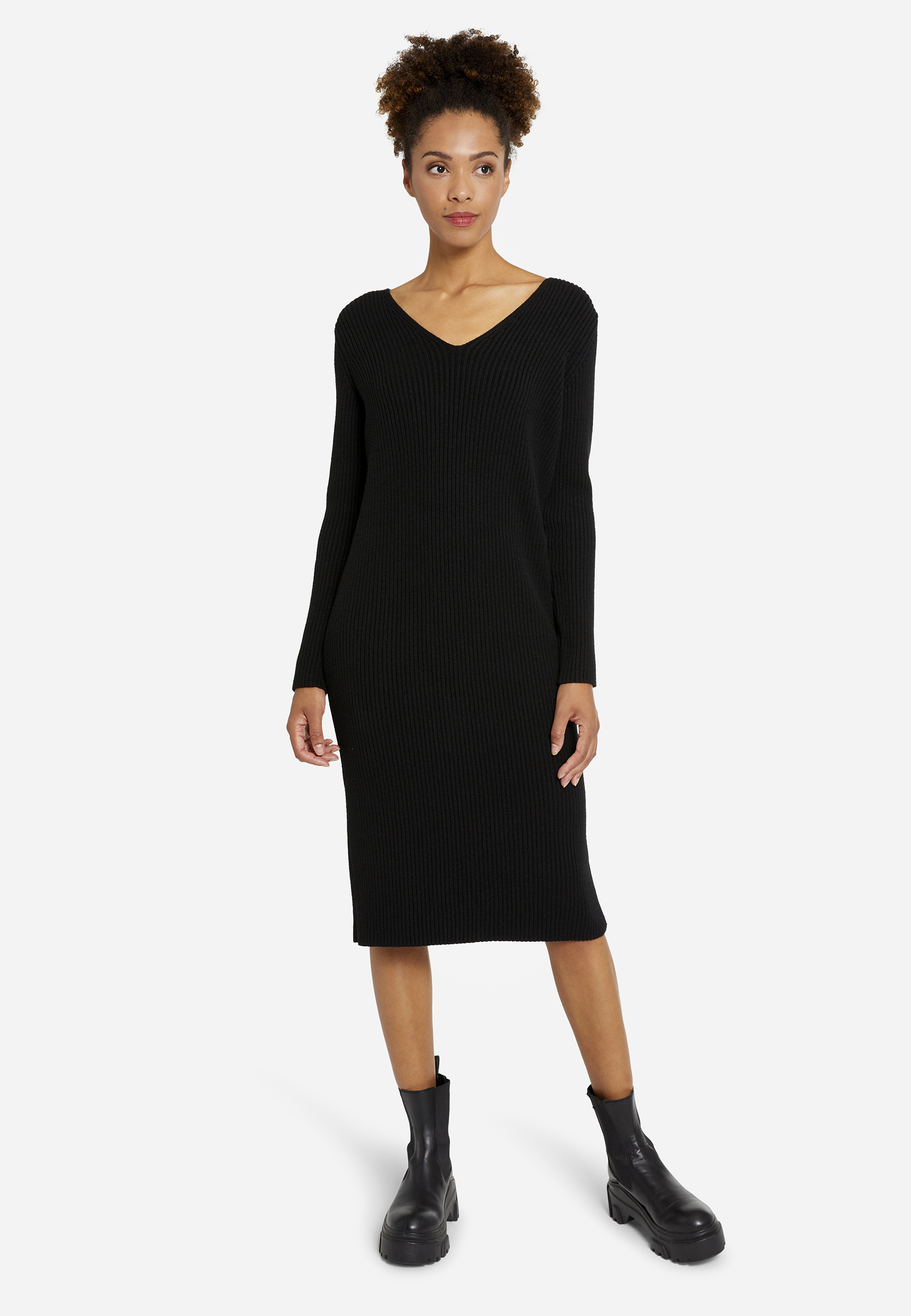 Платье Elisa&me Strick V neck Knit Dress S3, черный цена и фото