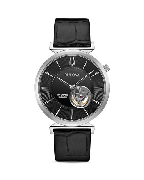

Часы Regatta с тонким черным кожаным ремешком, 38 мм Bulova, цвет Black