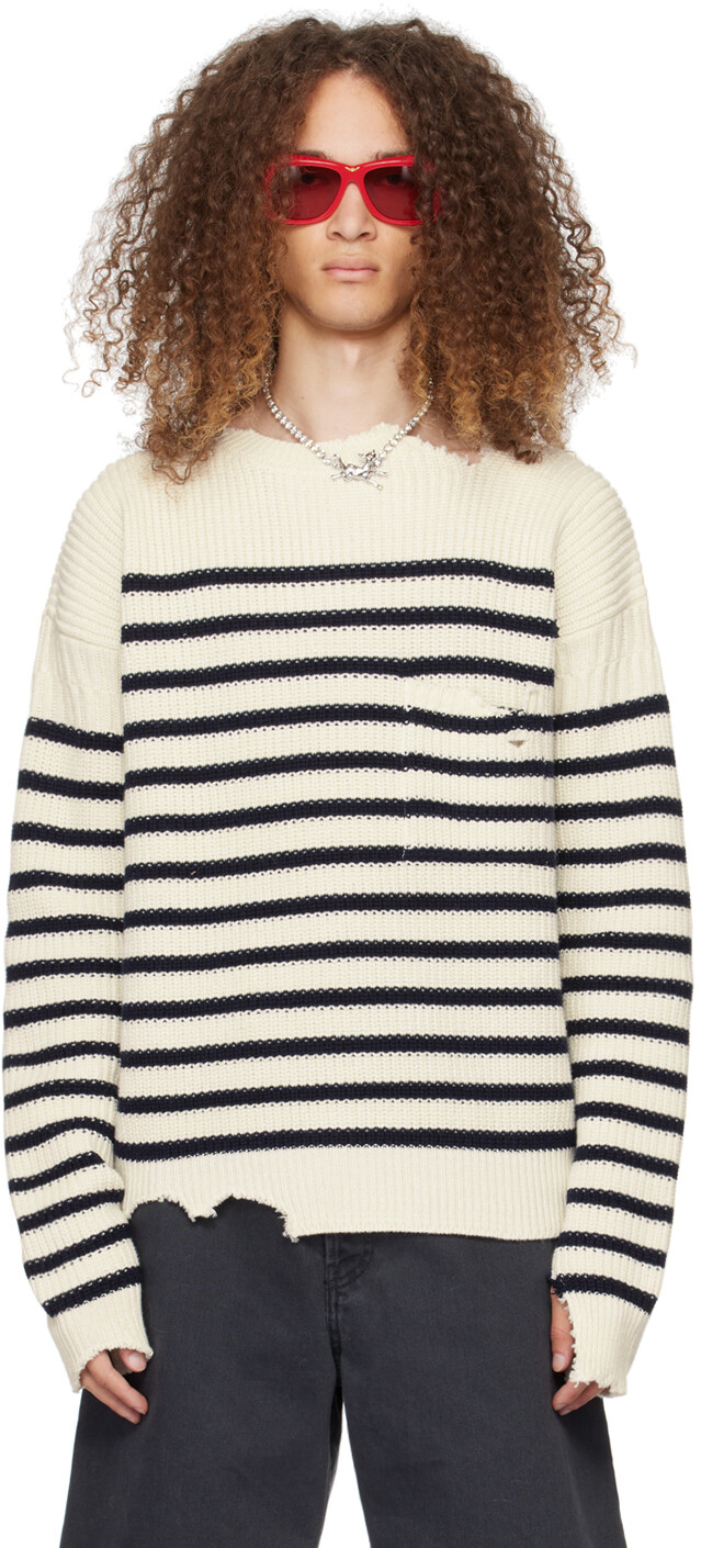 

Белый полосатый свитер Marni, цвет Stone white
