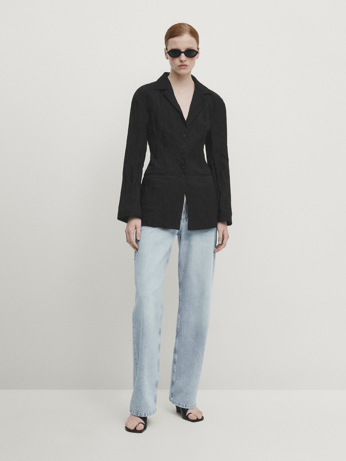 

Широкие джинсы со средней посадкой Massimo Dutti, синий